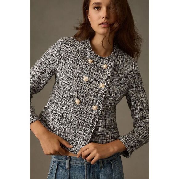 Anthropologie Maeve Double Breasted Tweed Jacket size 4 Blue - Picture 3 of 16